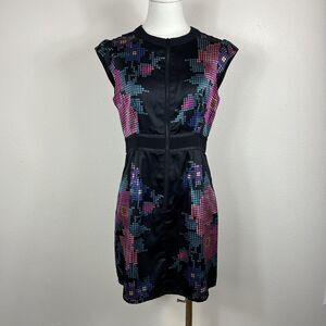 Nanette Lepore Dress Womens 2 Black Dark Floral Mini Silk Blend USA Whinmsigoth